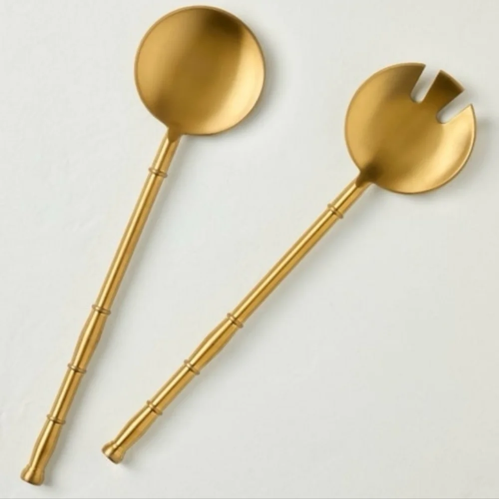 Hearth And Hand 2 Piece Brass Finish Salad Fork And Spoon Serving Set